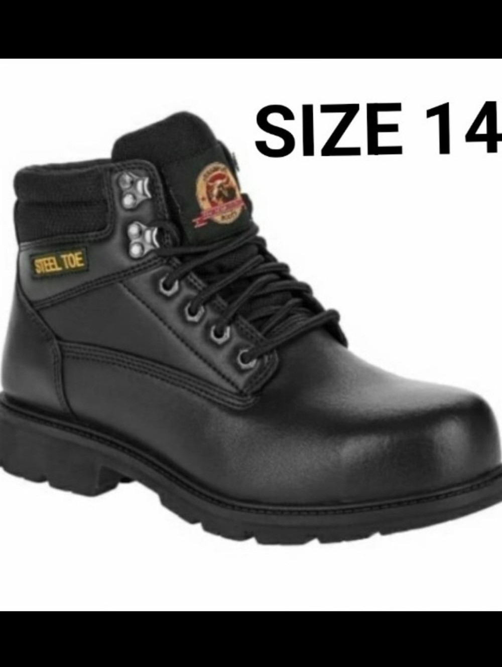 STEEL TOE BOOTS Black LEATHER SIZE 14 Men's Lace-Up Work Boot